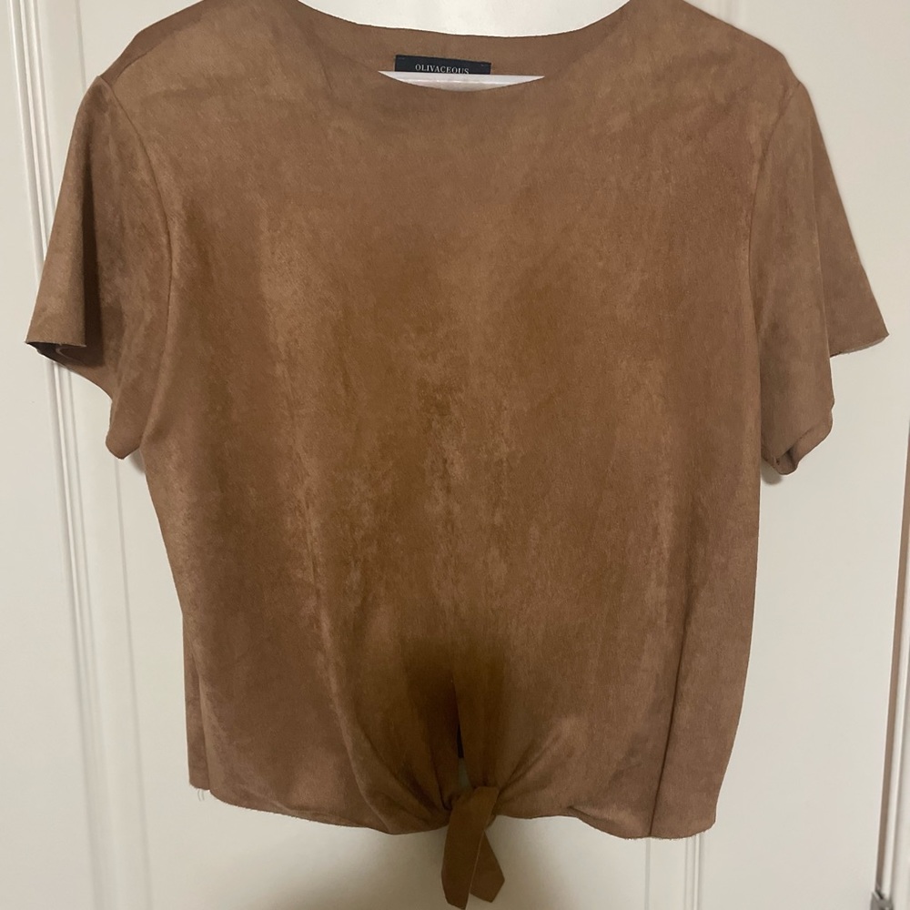 Faux Suede front tie shirt